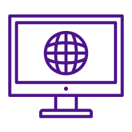 A computer icon with a globe on the screen.